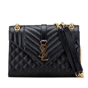 Saint Laurent Envelope Chain Shoulder Bag Black Gold Leather